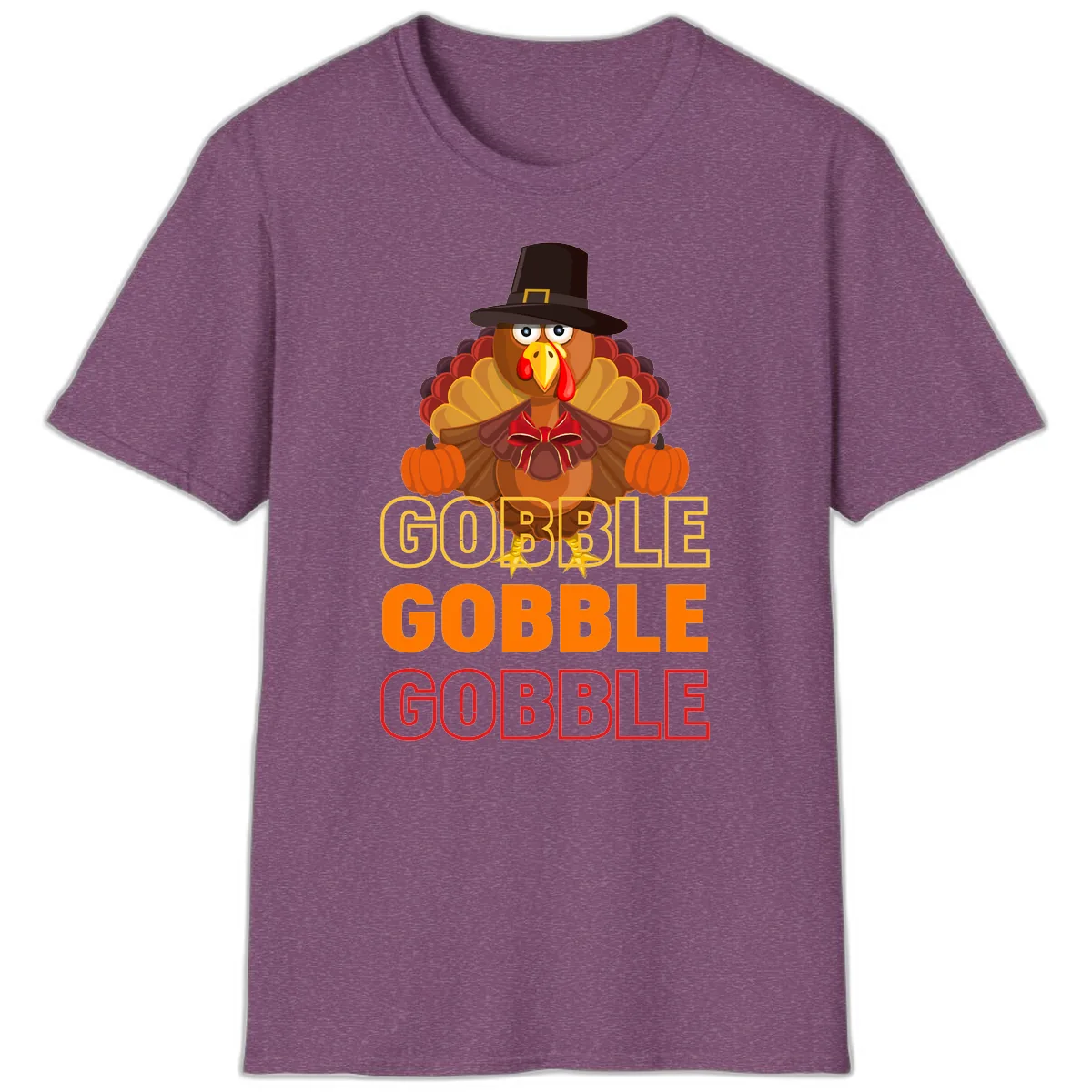 Gobble Gobble Thanksgiving Turkey T-Shirt in Heather Maroon