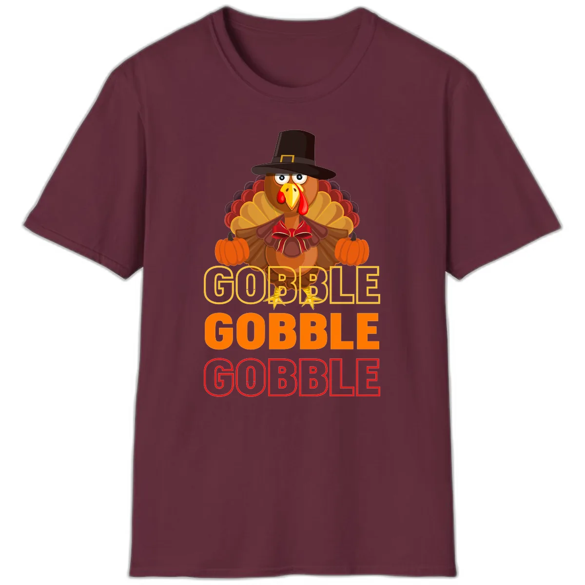 Gobble Gobble Thanksgiving Turkey T-Shirt in Maroon