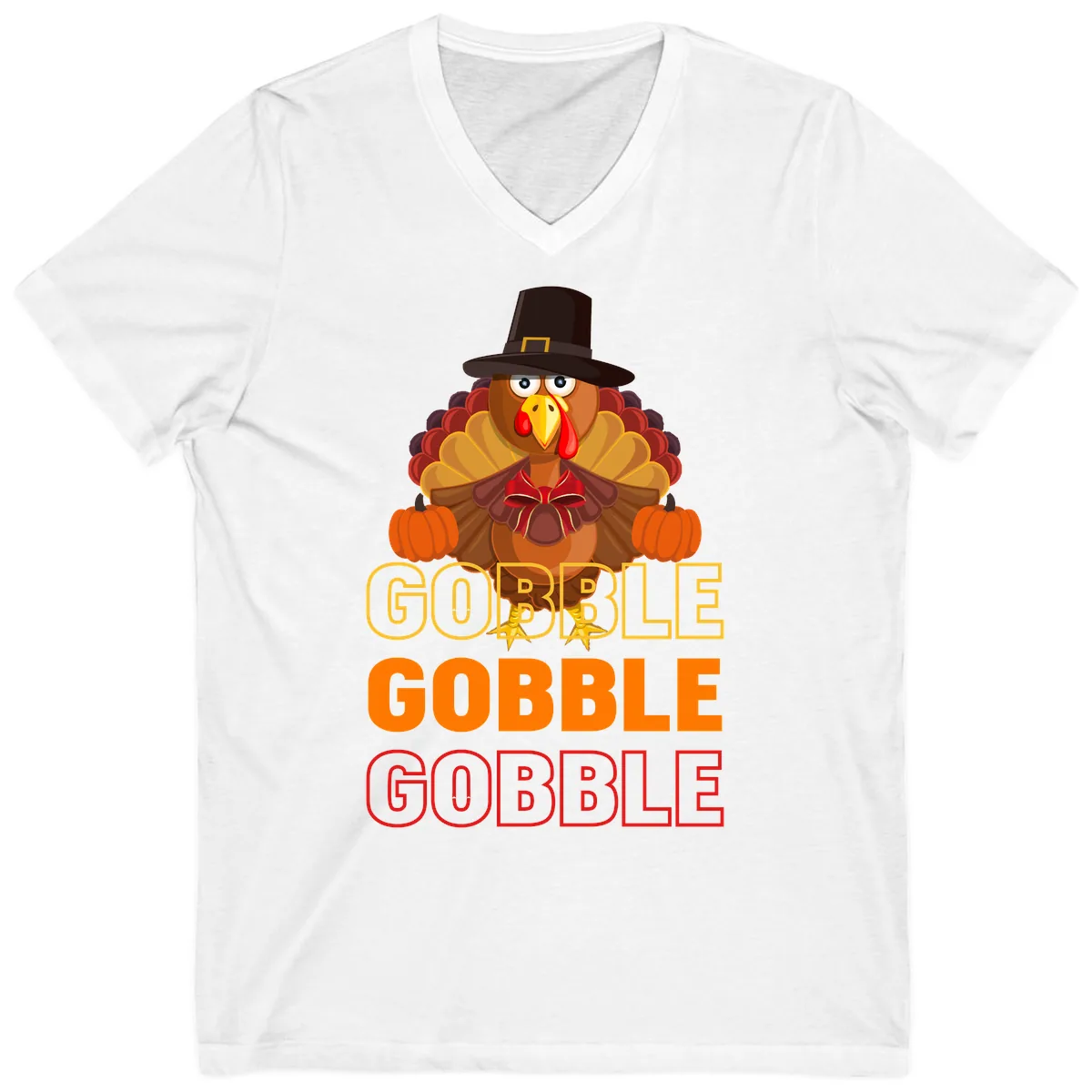 Gobble Gobble Thanksgiving Turkey V-Neck in White
