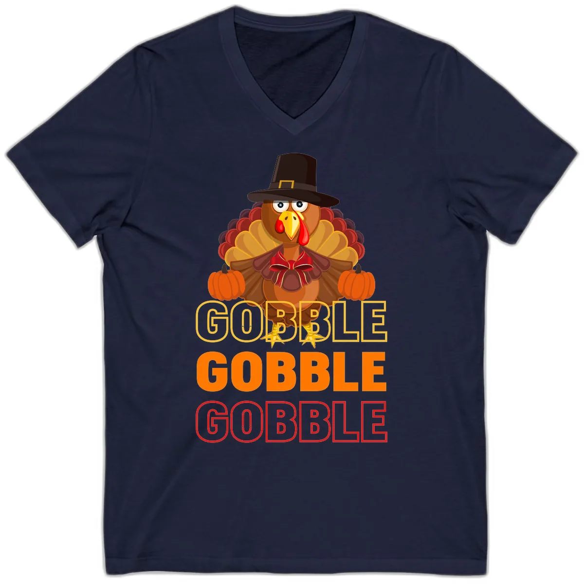 Gobble Gobble Thanksgiving Turkey V-Neck in Navy