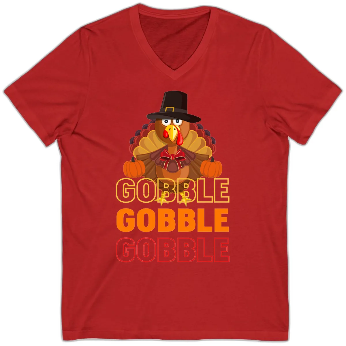Gobble Gobble Thanksgiving Turkey V-Neck in Red