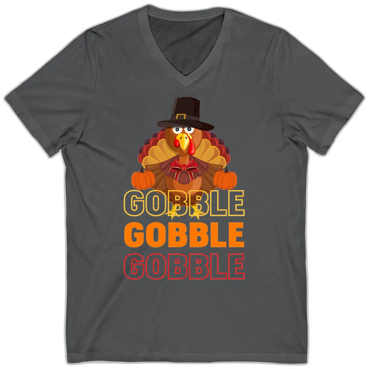 Gobble Gobble Thanksgiving Turkey V-Neck in Asphalt