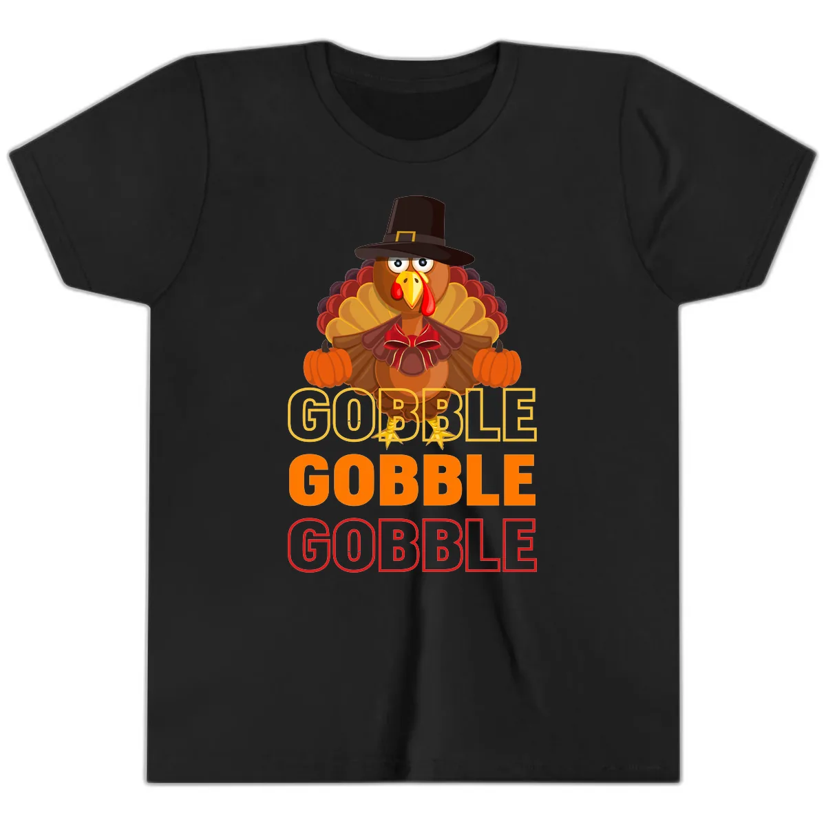 Gobble Gobble Thanksgiving Turkey Youth T-Shirt in Black