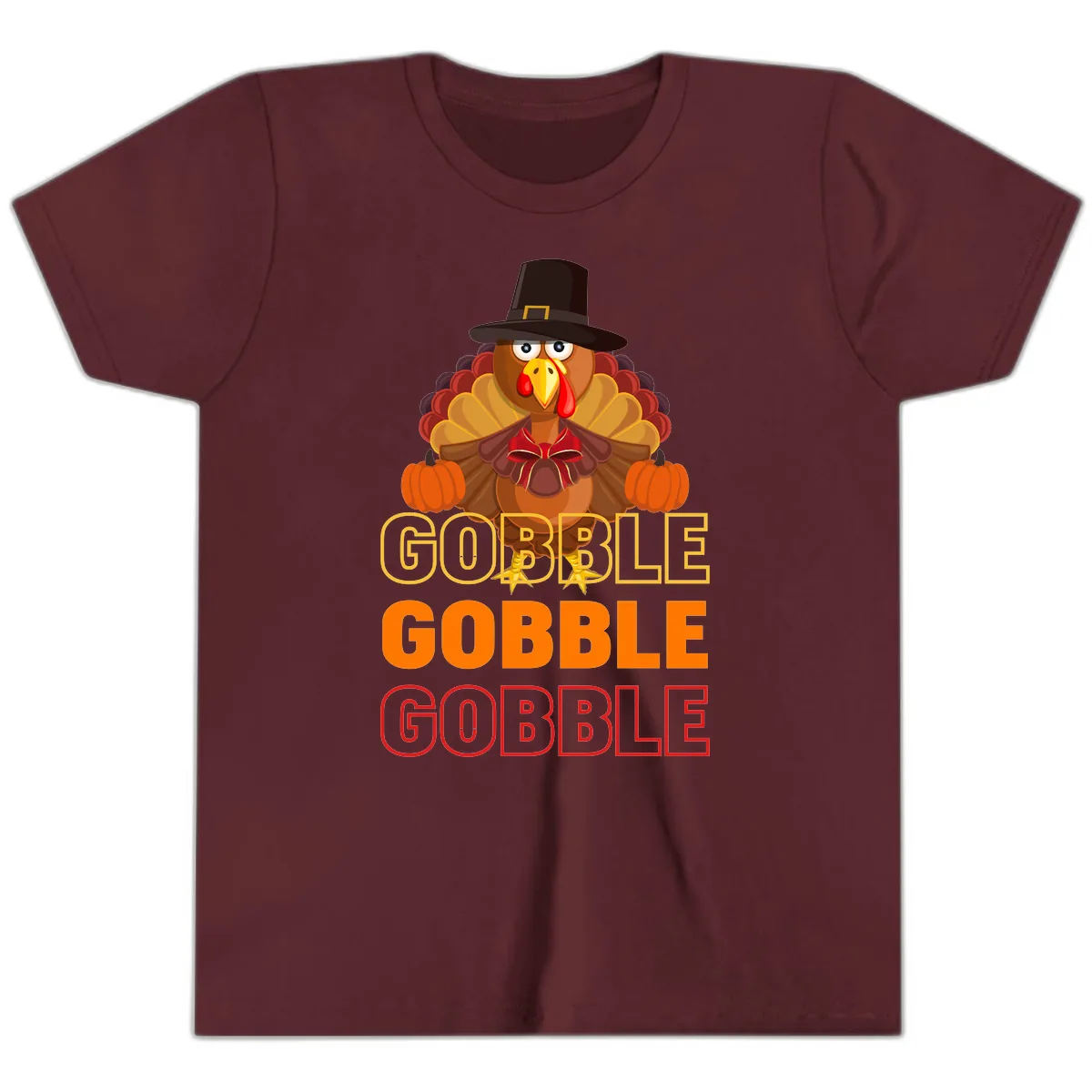 Gobble Gobble Thanksgiving Turkey Youth T-Shirt in Maroon