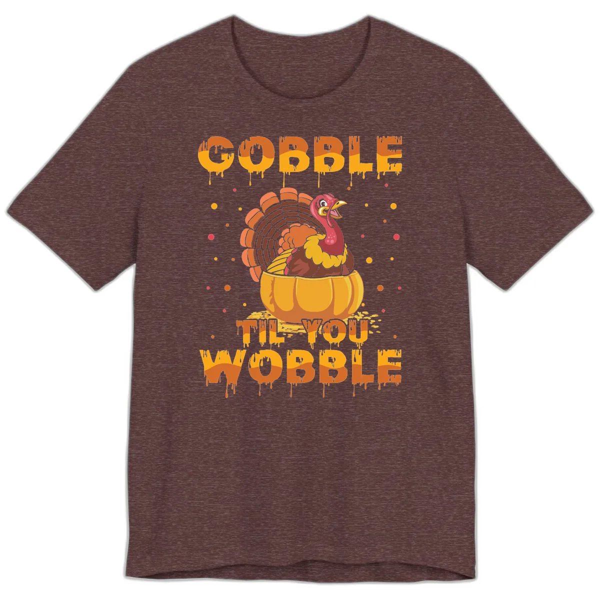 Gobble Til You Wobble Turkey Design Premium T-Shirt in Heather Maroon