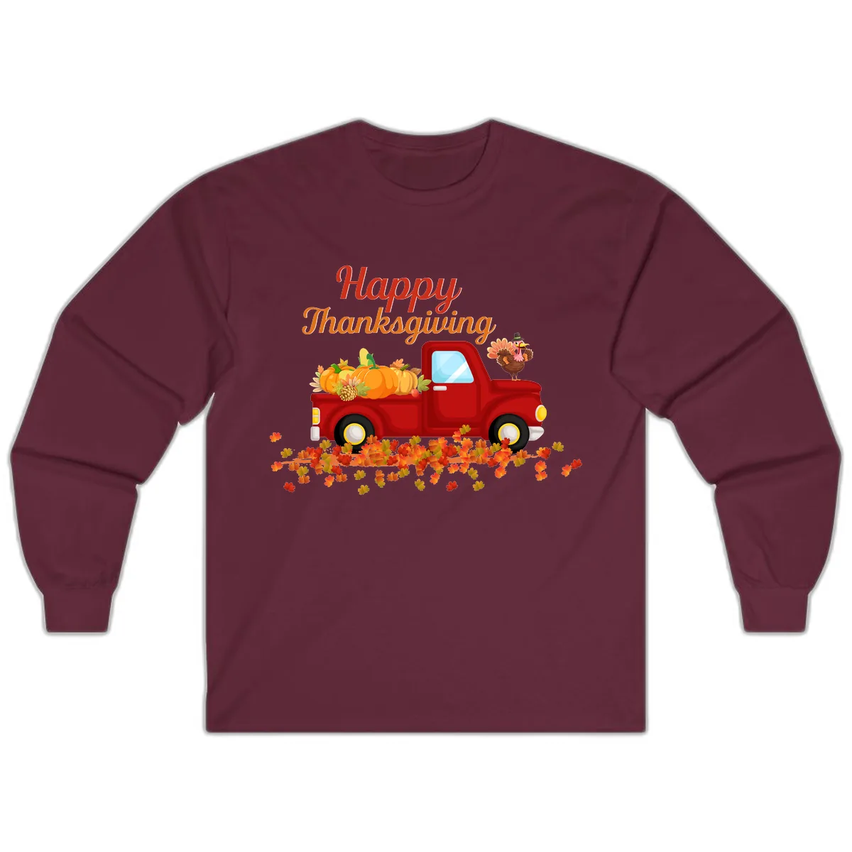 Happy Thanksgiving Red Truck Long Sleeve in Maroon