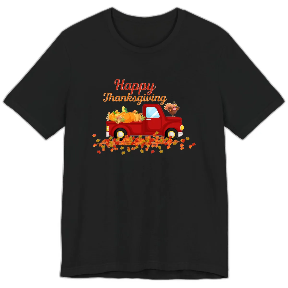 Happy Thanksgiving Red Truck Premium T-Shirt in Black