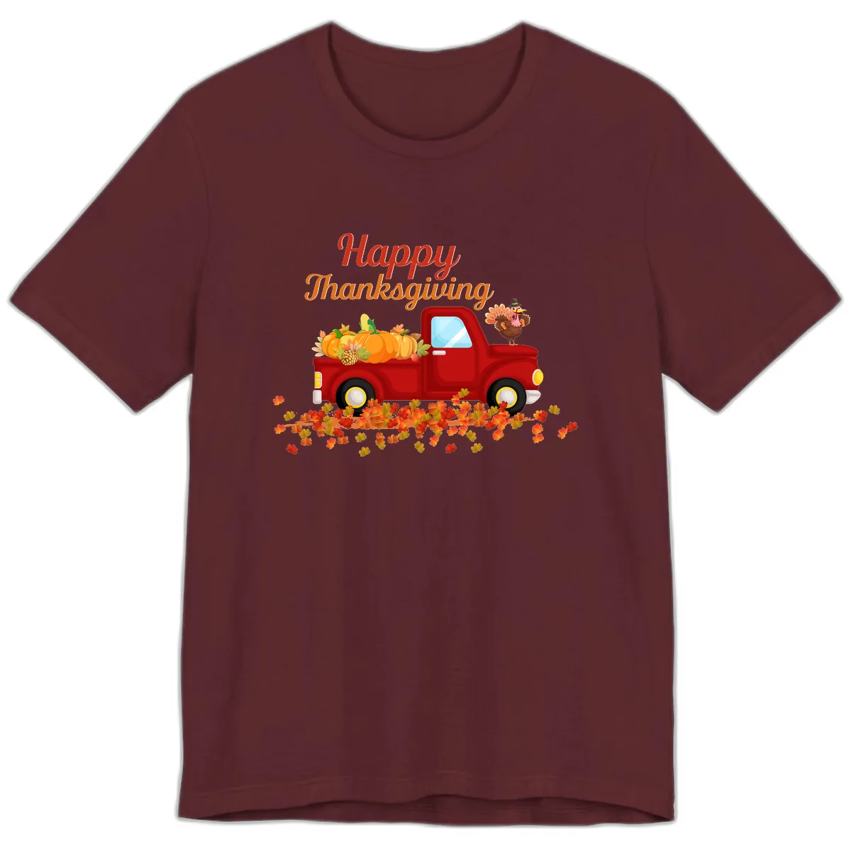 Happy Thanksgiving Red Truck Premium T-Shirt in Maroon