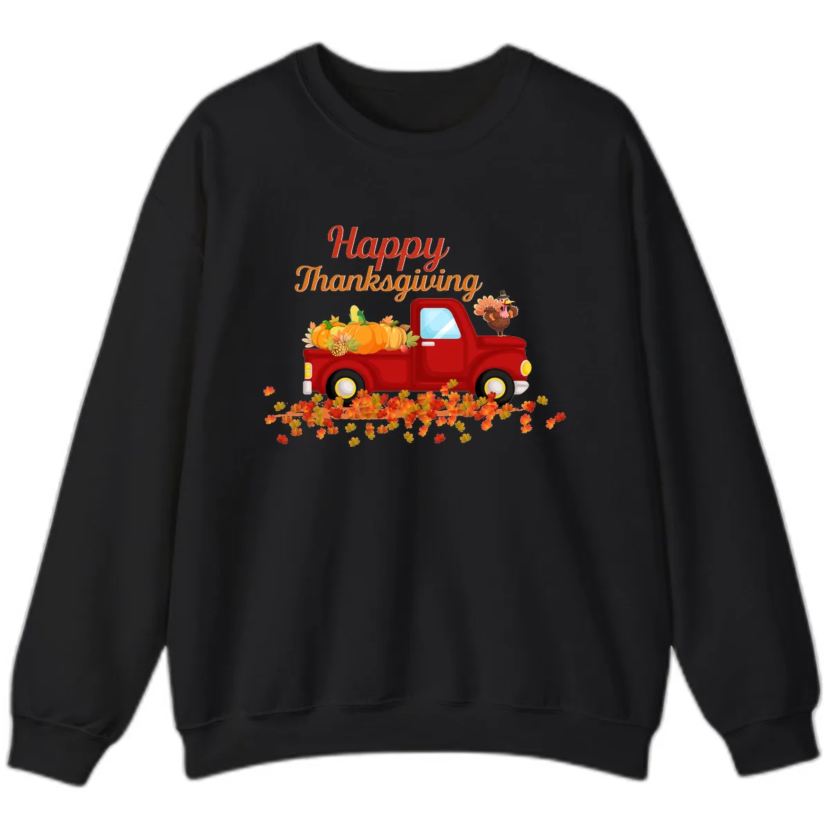Happy Thanksgiving Red Truck Sweatshirt in Black