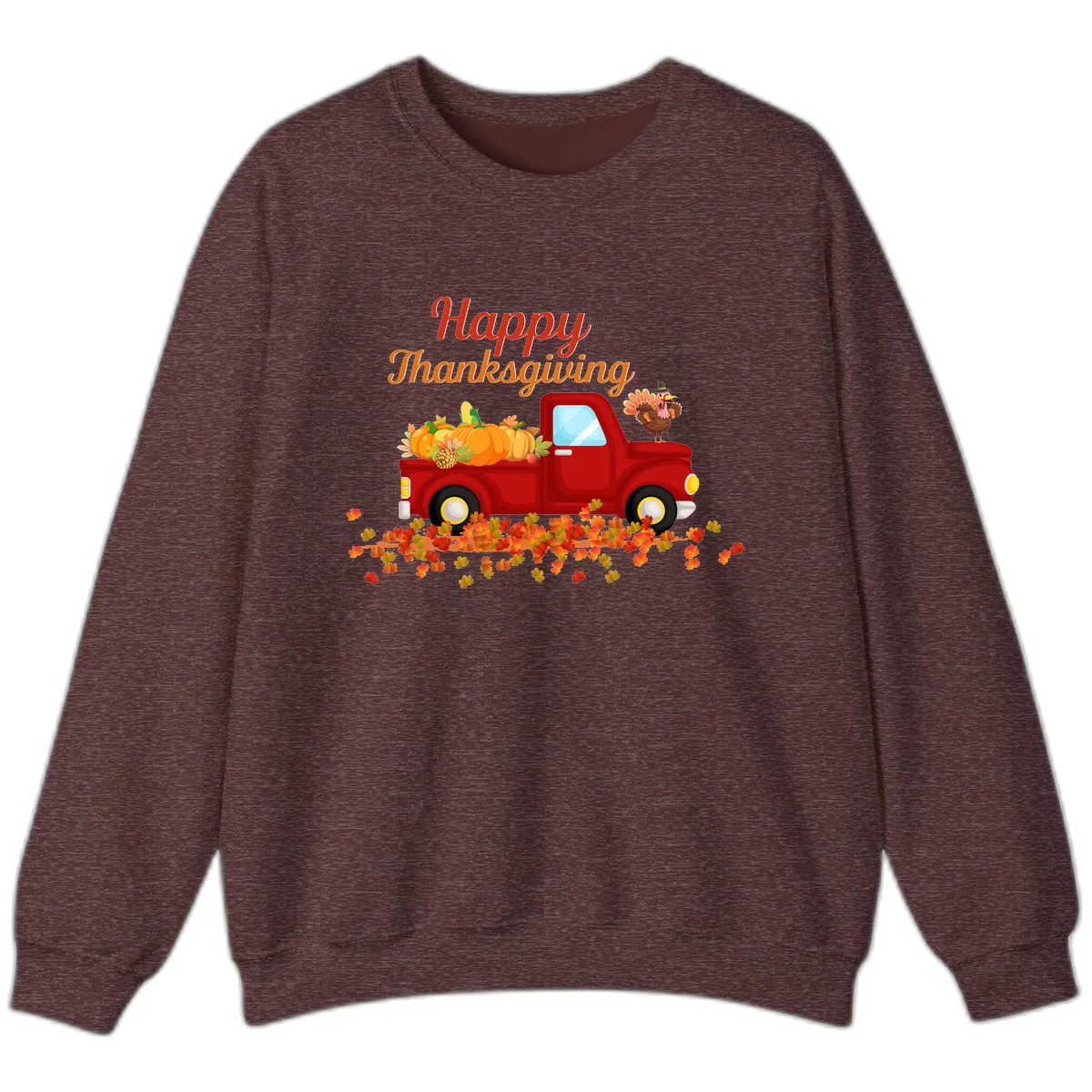 Happy Thanksgiving Red Truck Sweatshirt in Heather Sport Dark Maroon