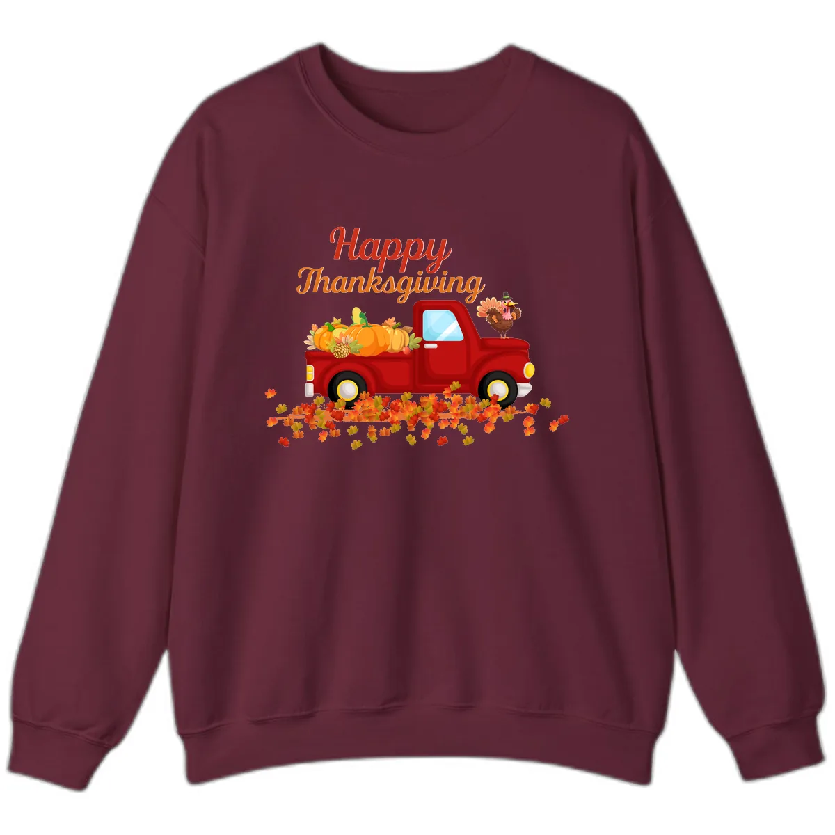 Happy Thanksgiving Red Truck Sweatshirt in Maroon