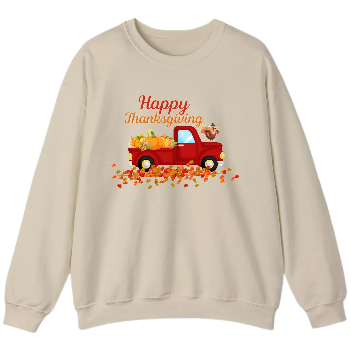 Happy Thanksgiving Red Truck Sweatshirt in Sand