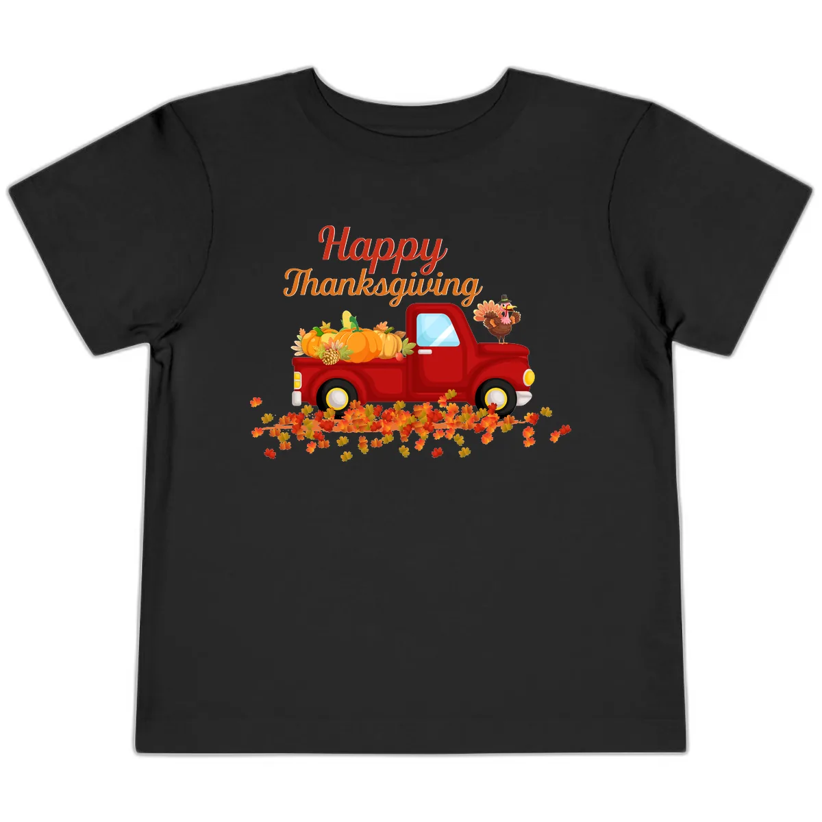 Happy Thanksgiving Red Truck Toddler T-Shirt in Black