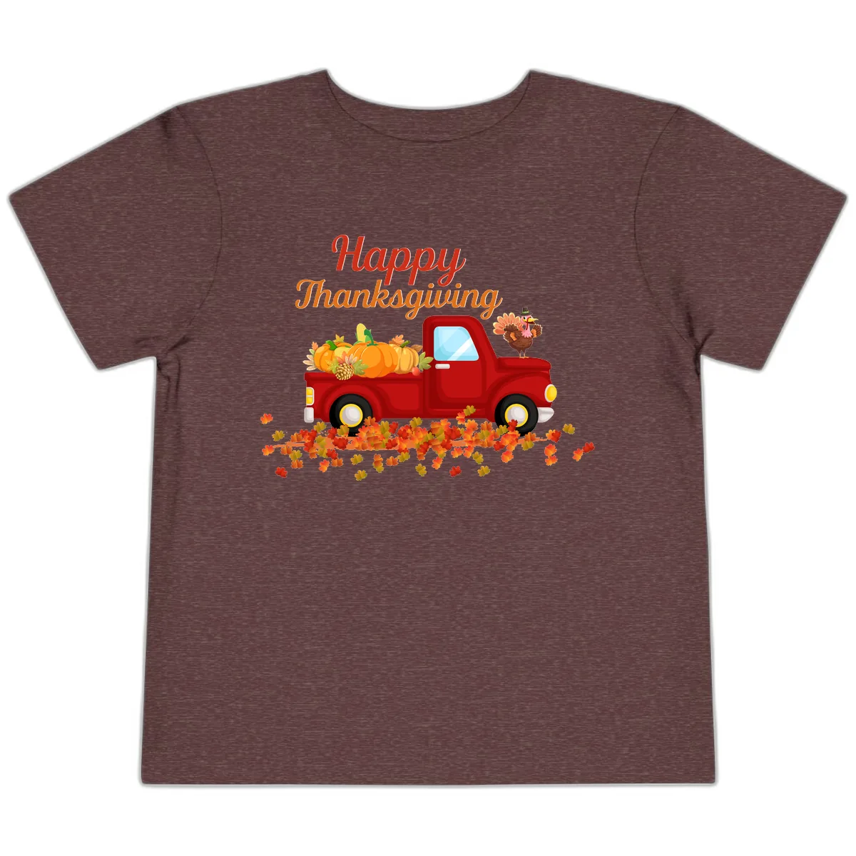 Happy Thanksgiving Red Truck Toddler T-Shirt in Heather Maroon