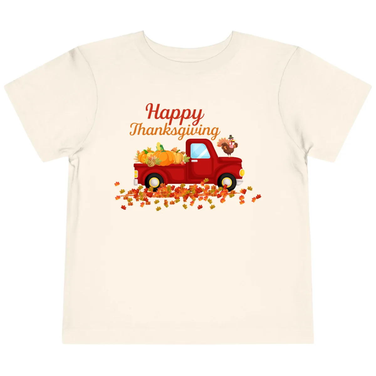 Happy Thanksgiving Red Truck Toddler T-Shirt in Natural