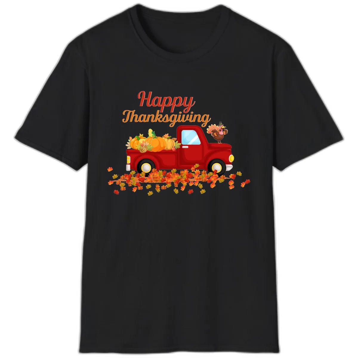 Happy Thanksgiving Red Truck T-Shirt in Black