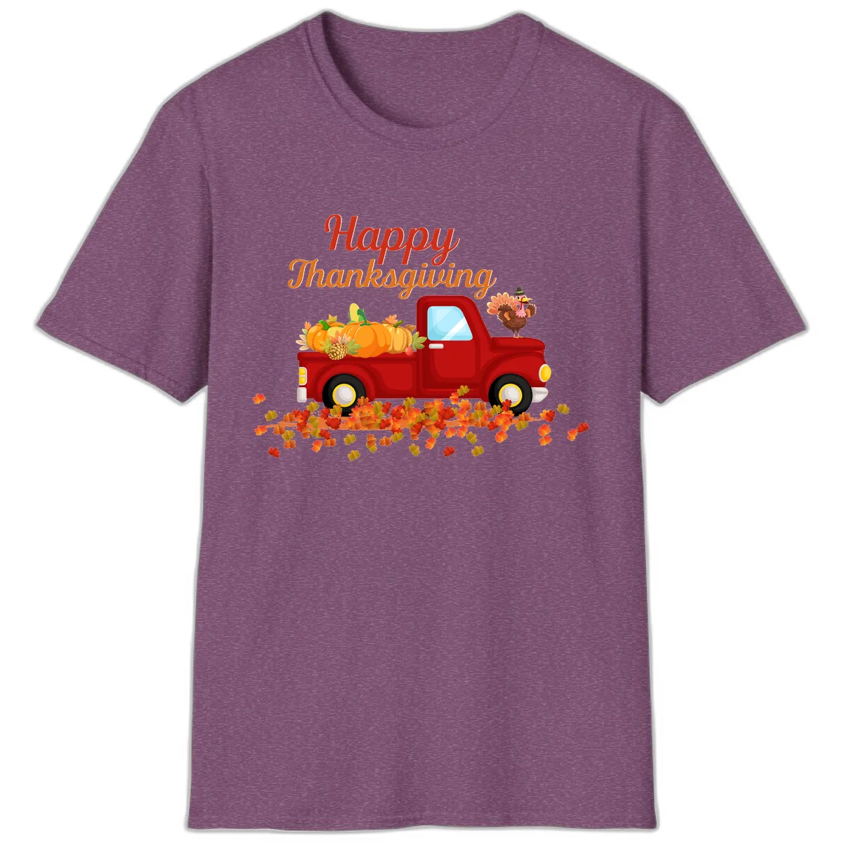 Happy Thanksgiving Red Truck T-Shirt in Heather Maroon