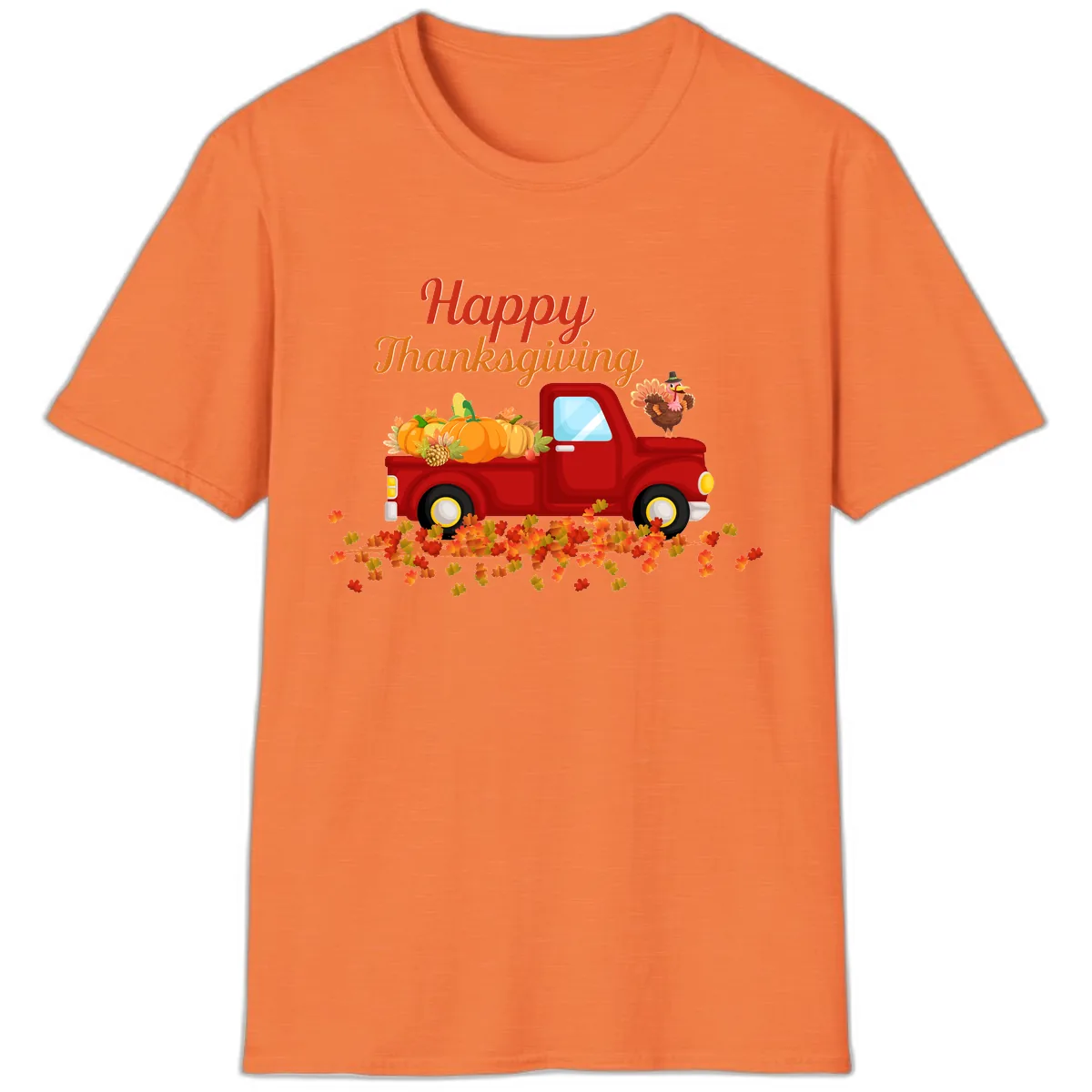 Happy Thanksgiving Red Truck T-Shirt in Heather Orange