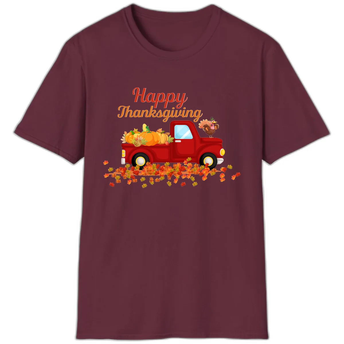 Happy Thanksgiving Red Truck T-Shirt in Maroon