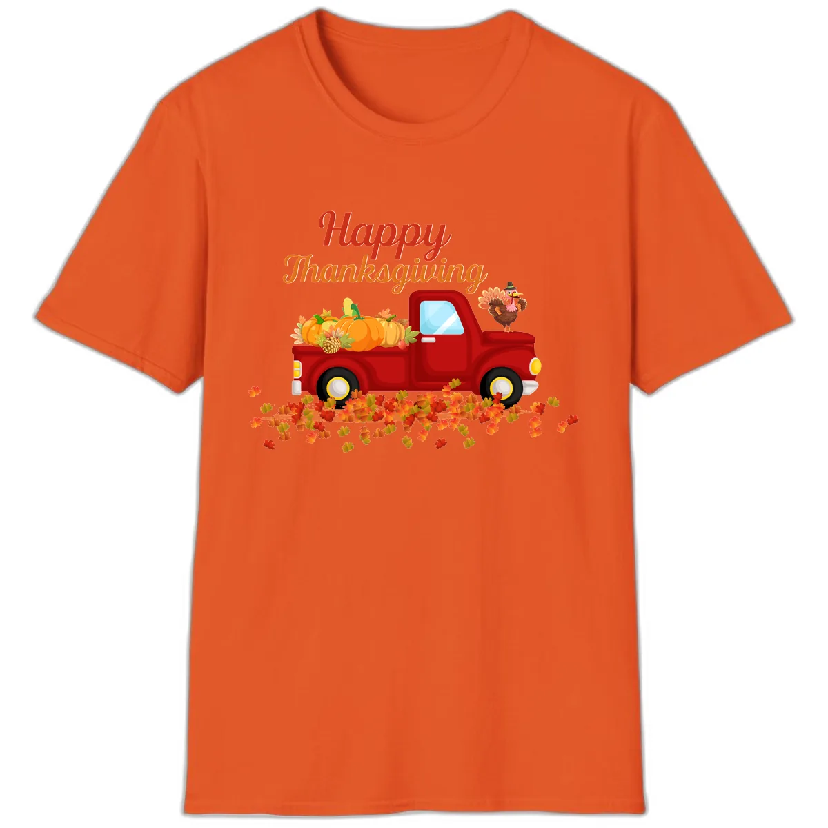 Happy Thanksgiving Red Truck T-Shirt in Orange