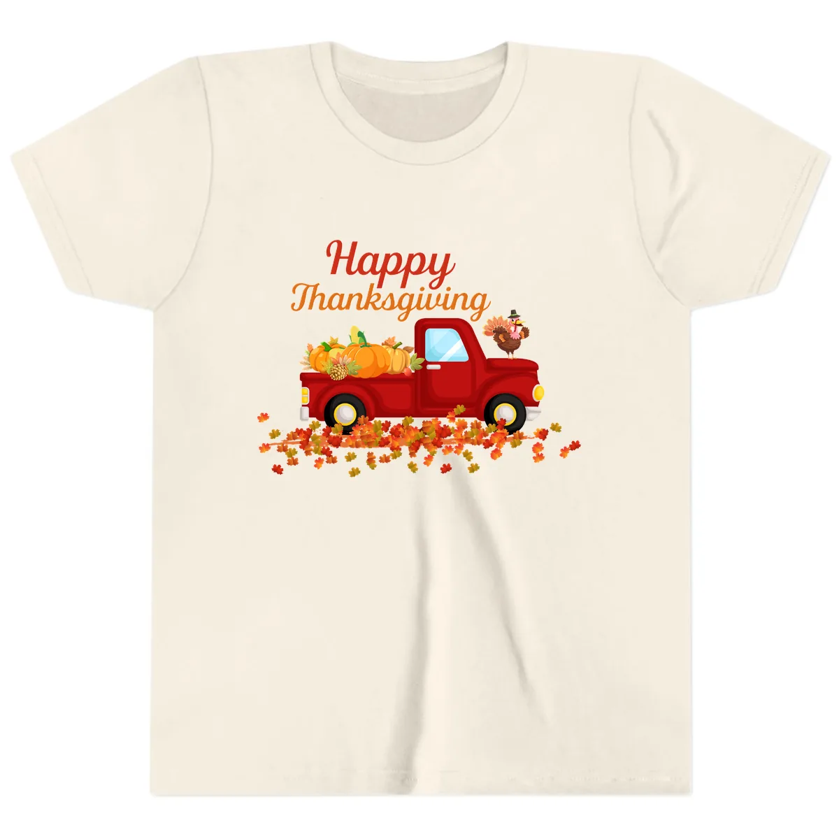 Happy Thanksgiving Red Truck Youth T-Shirt in Natural