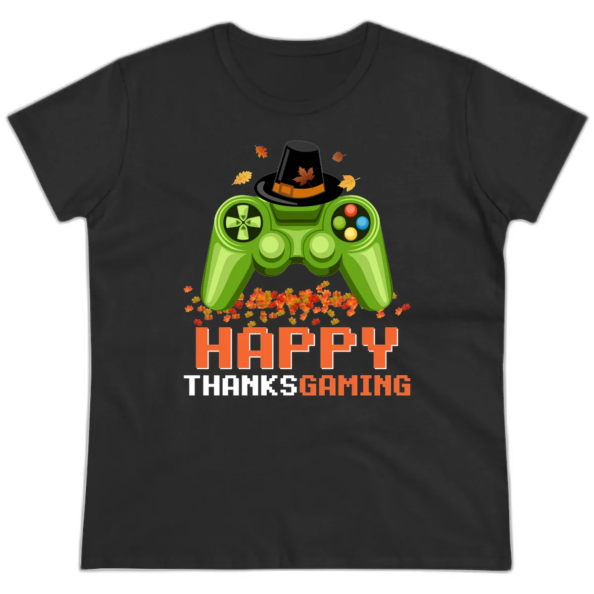 Happy Thanksgiving Gaming Design Ladies Tee in Black