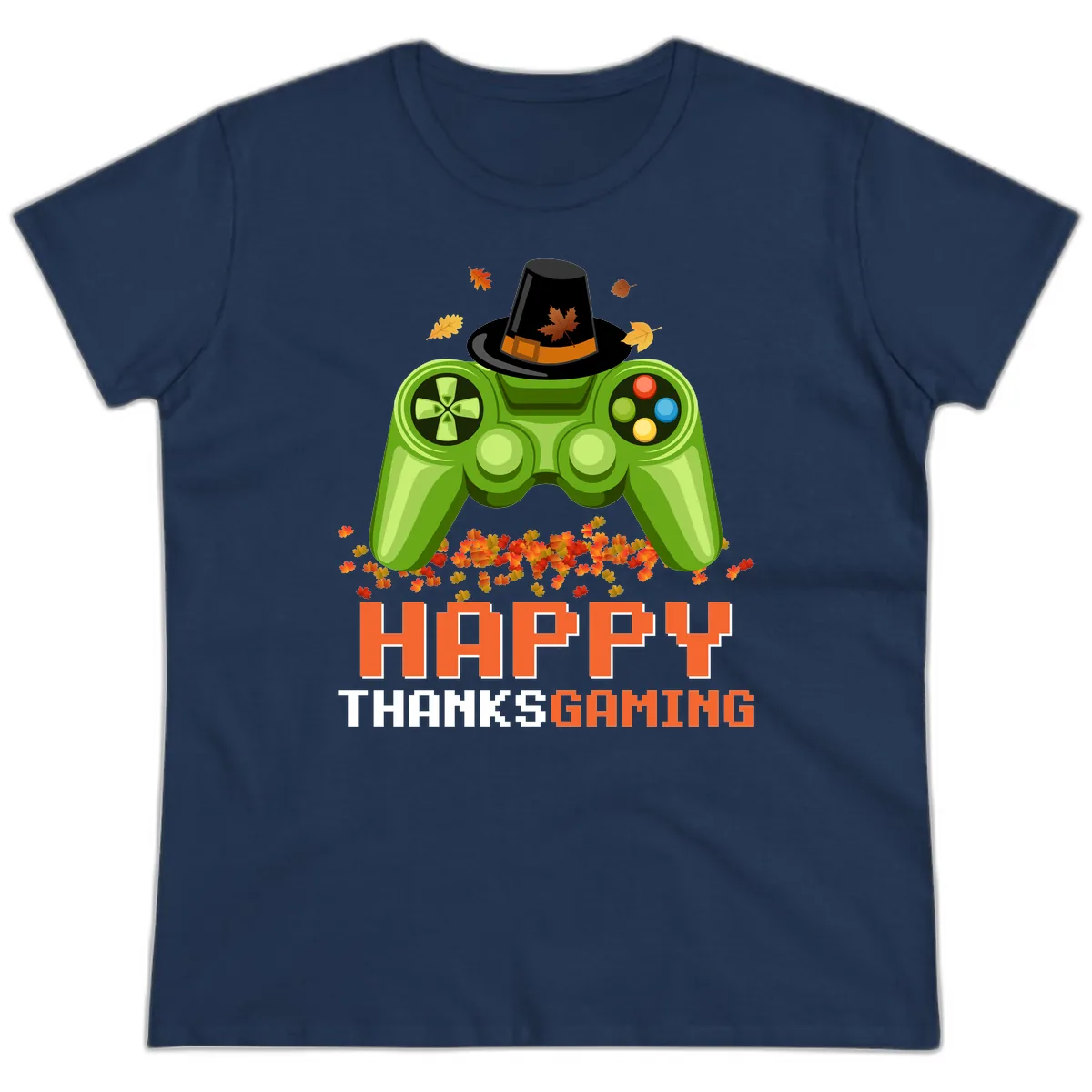 Happy Thanksgiving Gaming Design Ladies Tee in Navy