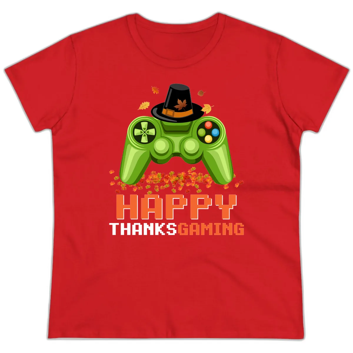 Happy Thanksgiving Gaming Design Ladies Tee in Red