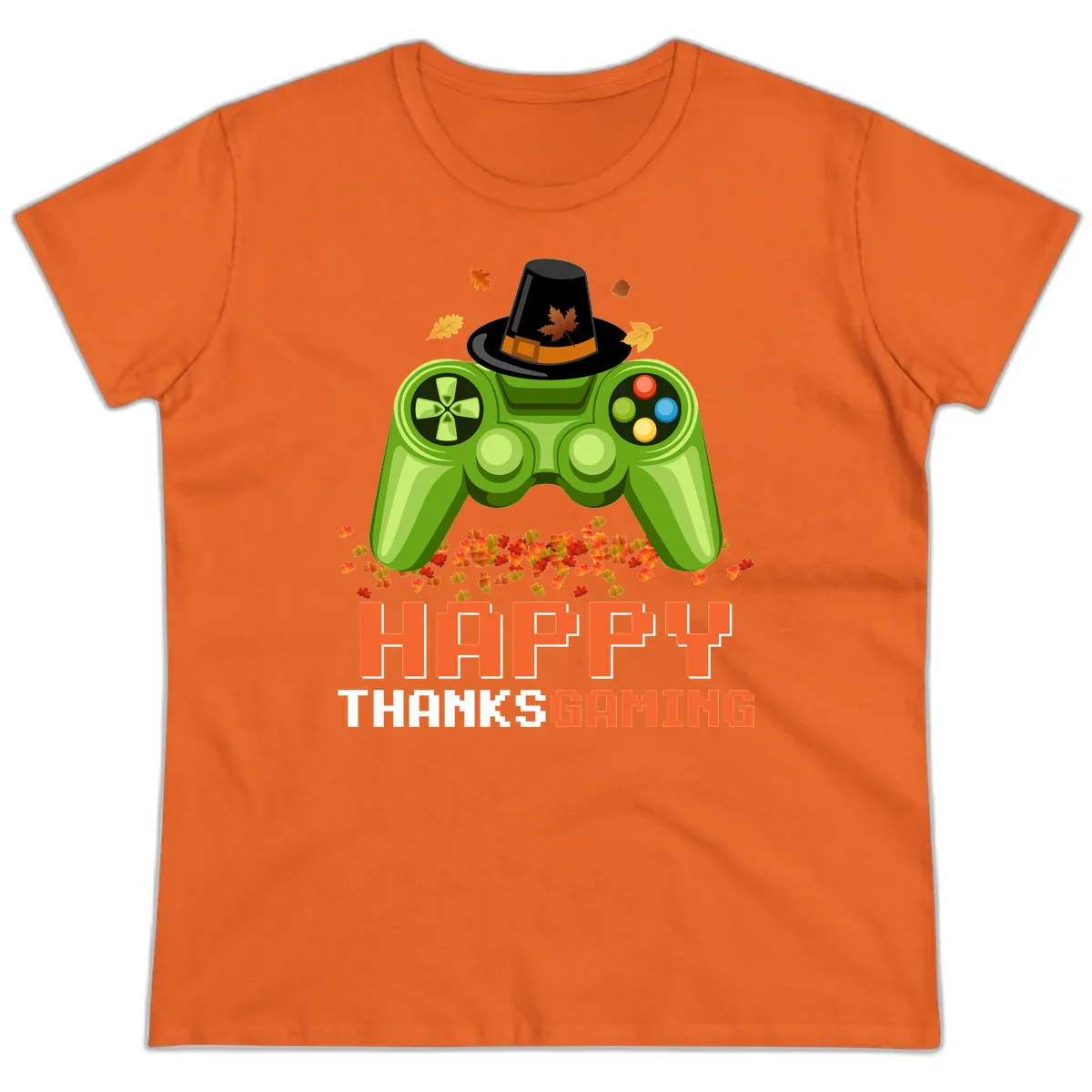 Happy Thanksgiving Gaming Design Ladies Tee in Orange