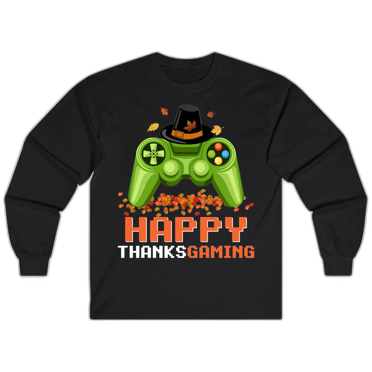 Happy Thanksgiving Gaming Design Long Sleeve in Black