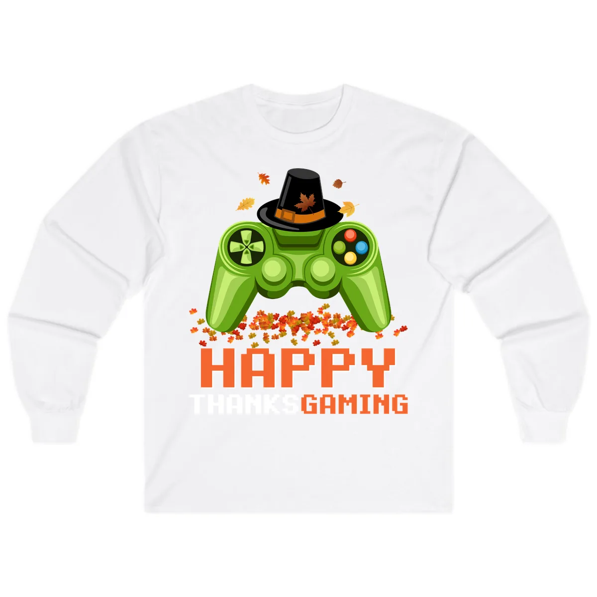 Happy Thanksgiving Gaming Design Long Sleeve in White