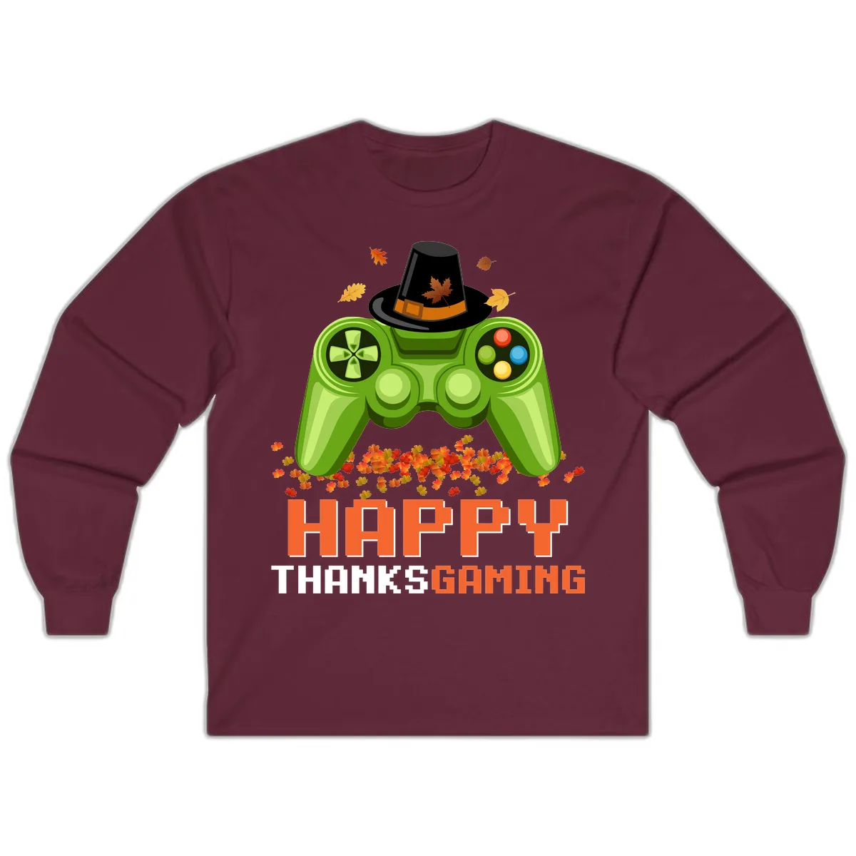 Happy Thanksgiving Gaming Design Long Sleeve in Maroon