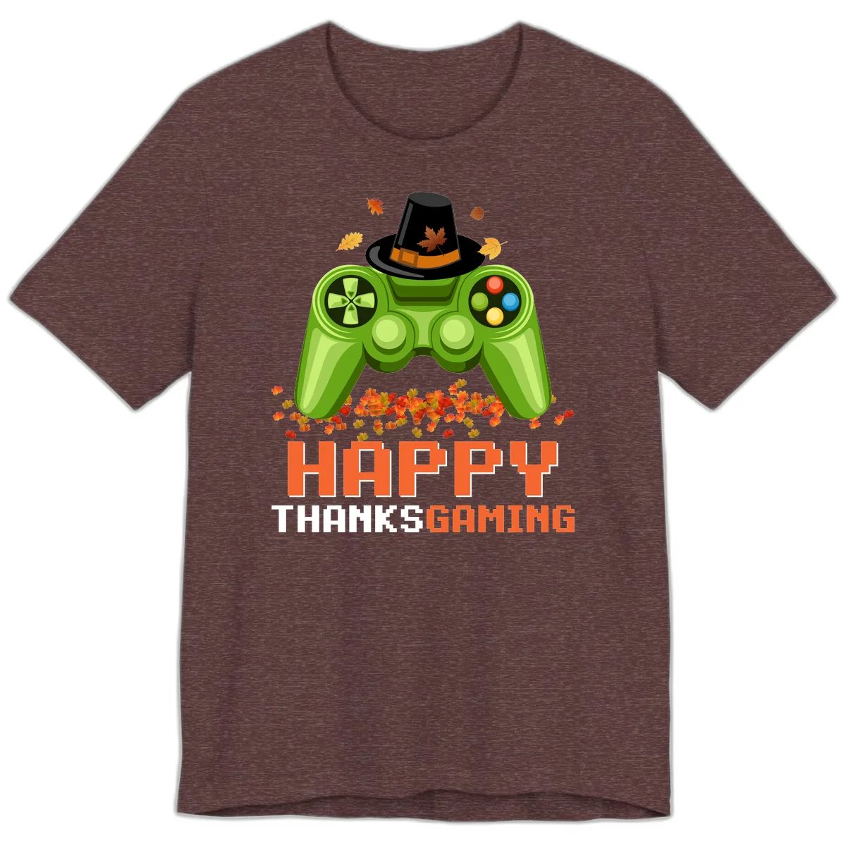 Happy Thanksgiving Gaming Design Premium T-Shirt in Heather Maroon