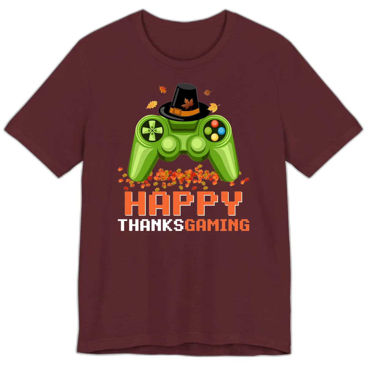 Happy Thanksgiving Gaming Design Premium T-Shirt in Maroon