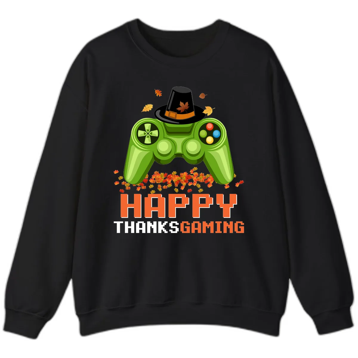 Happy Thanksgiving Gaming Design Sweatshirt in Black