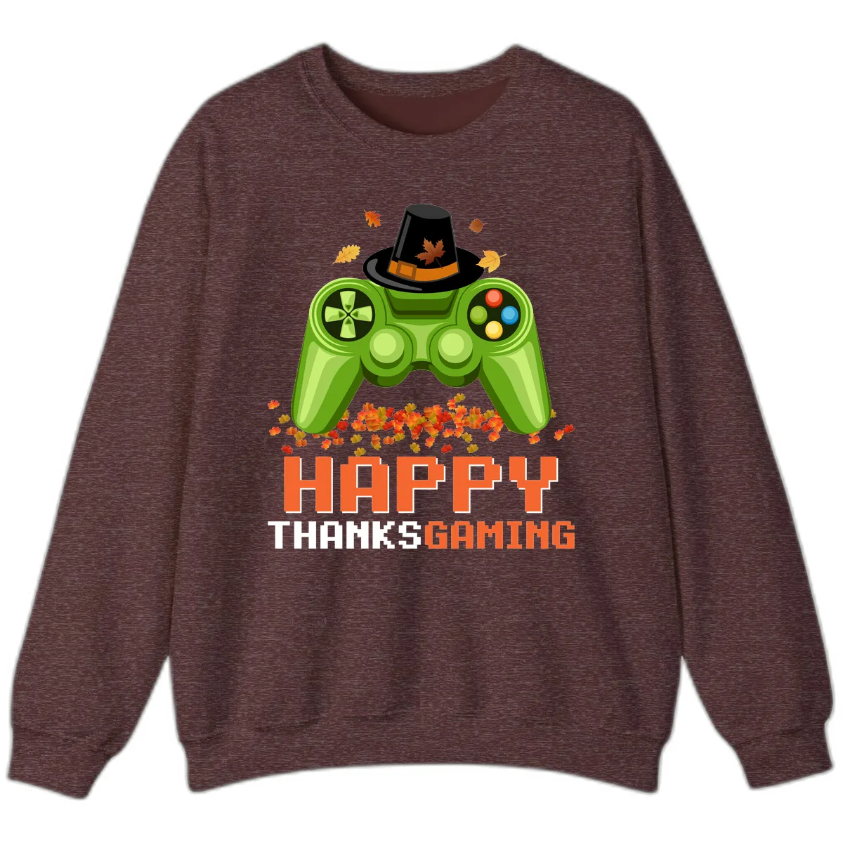 Happy Thanksgiving Gaming Design Sweatshirt in Heather Sport Dark Maroon