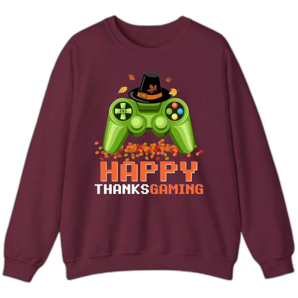 Happy Thanksgiving Gaming Design Sweatshirt in Maroon