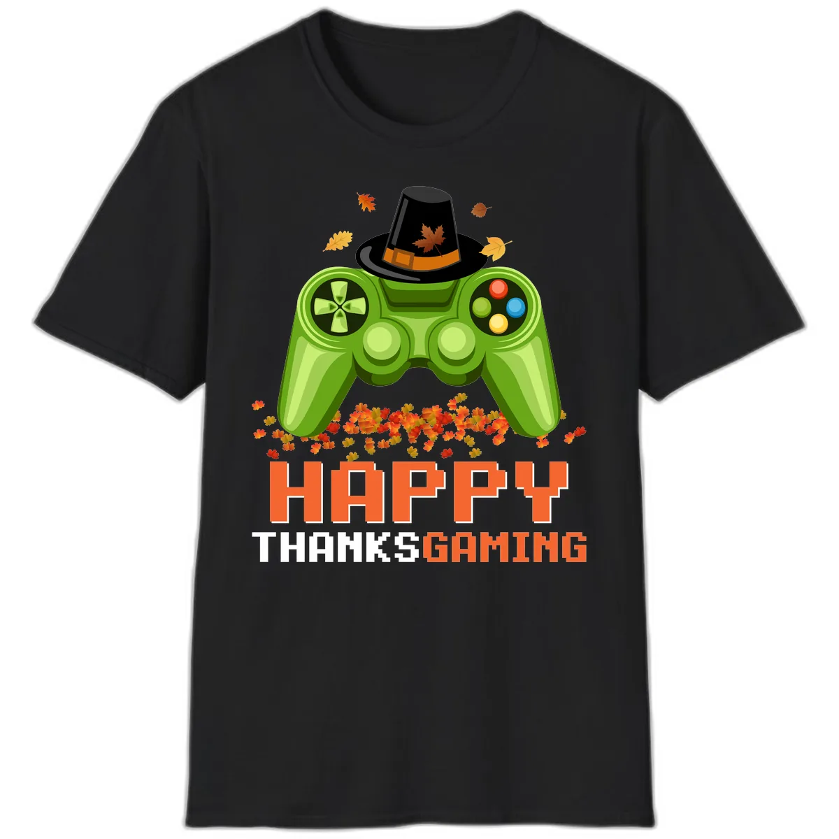 Happy Thanksgiving Gaming Design T-Shirt in Black