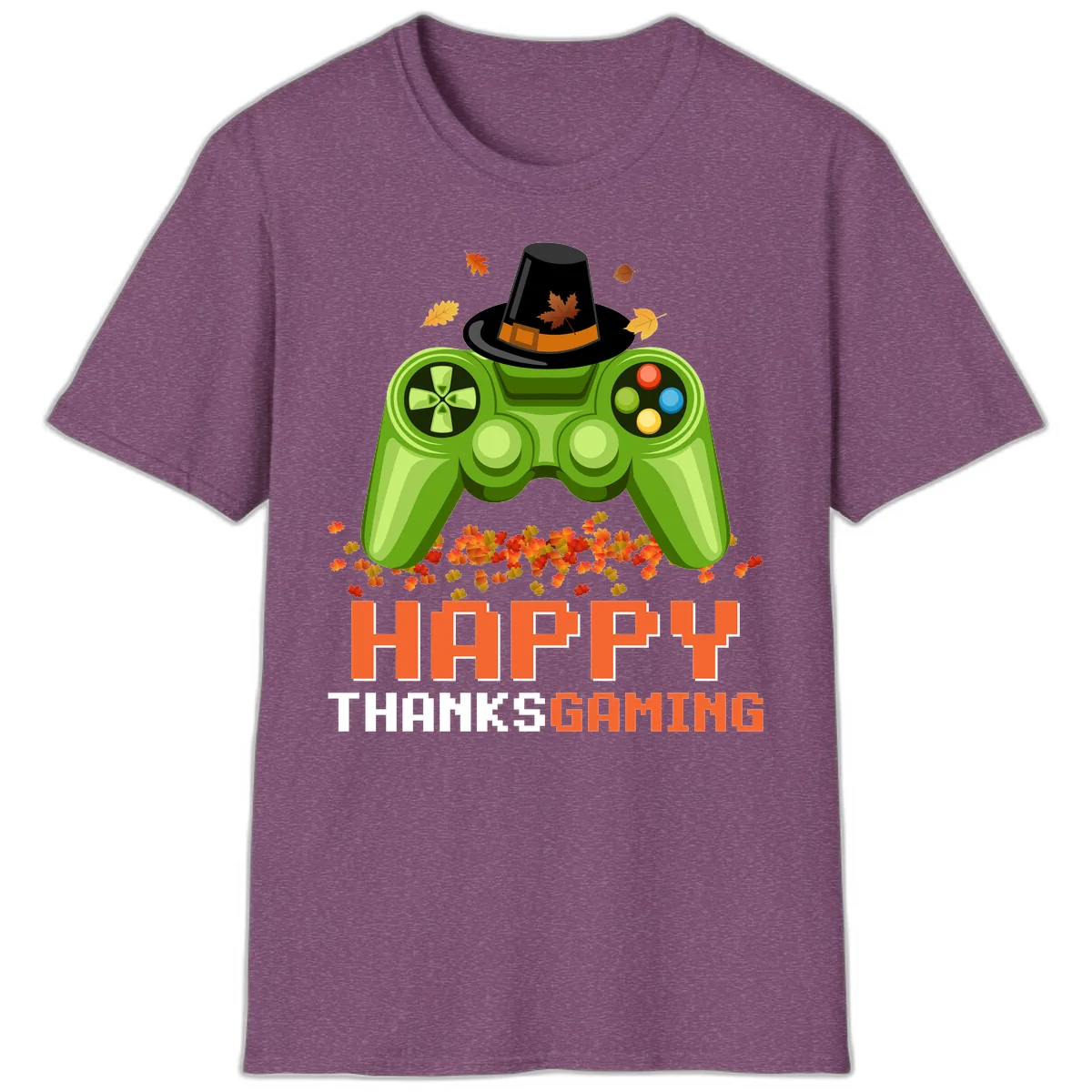 Happy Thanksgiving Gaming Design T-Shirt in Heather Maroon