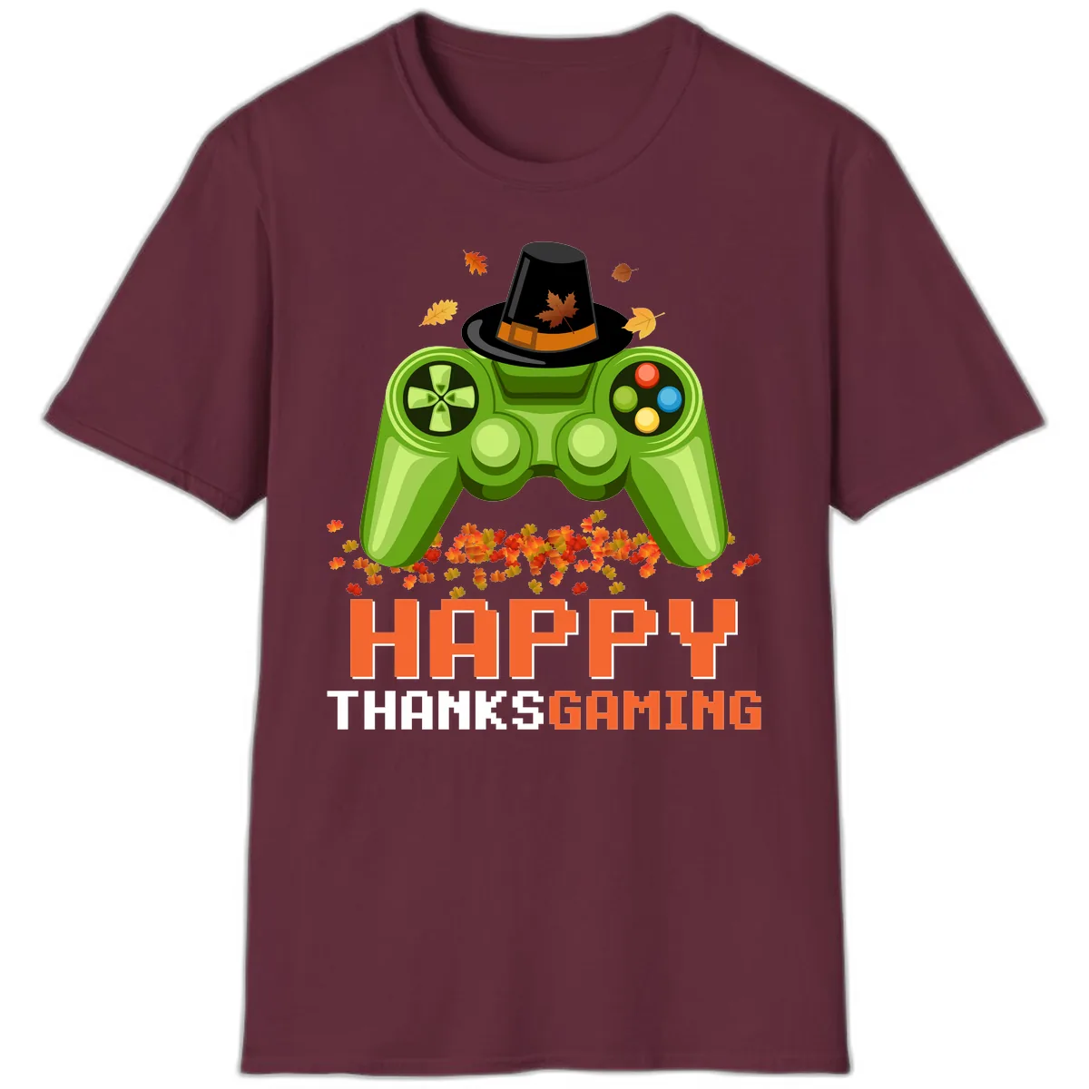 Happy Thanksgiving Gaming Design T-Shirt in Maroon