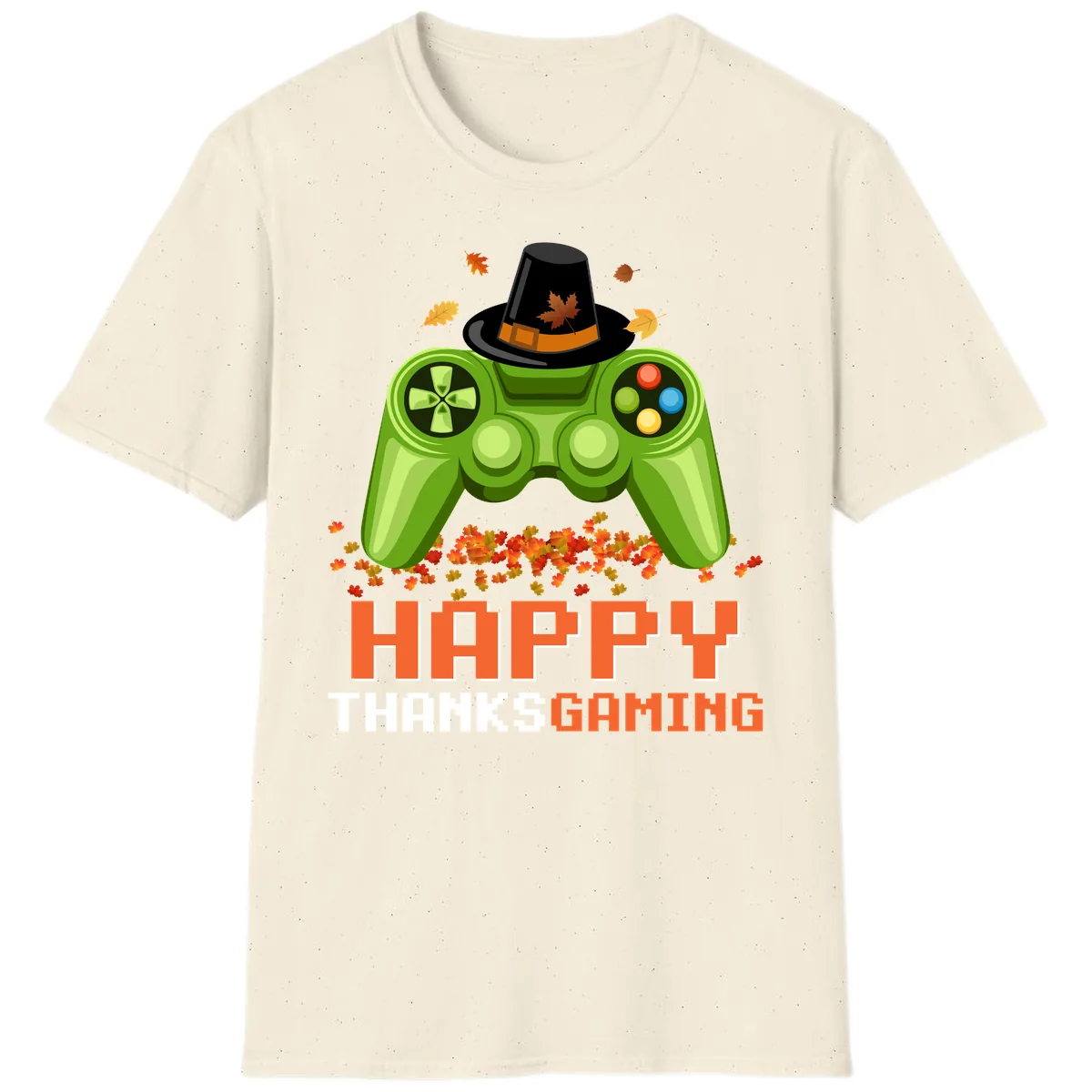 Happy Thanksgiving Gaming Design T-Shirt in Natural
