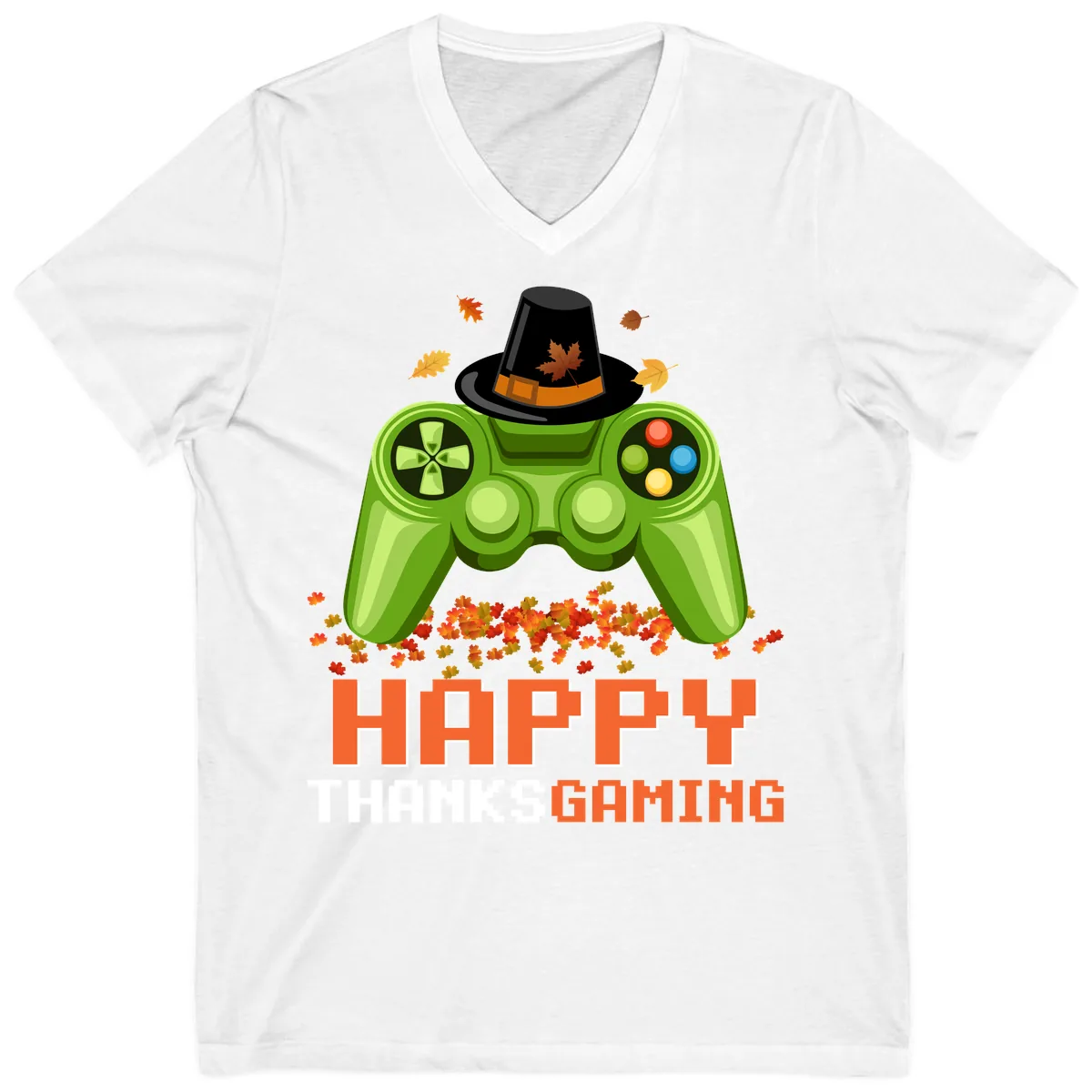 Happy Thanksgiving Gaming Design V-Neck in White