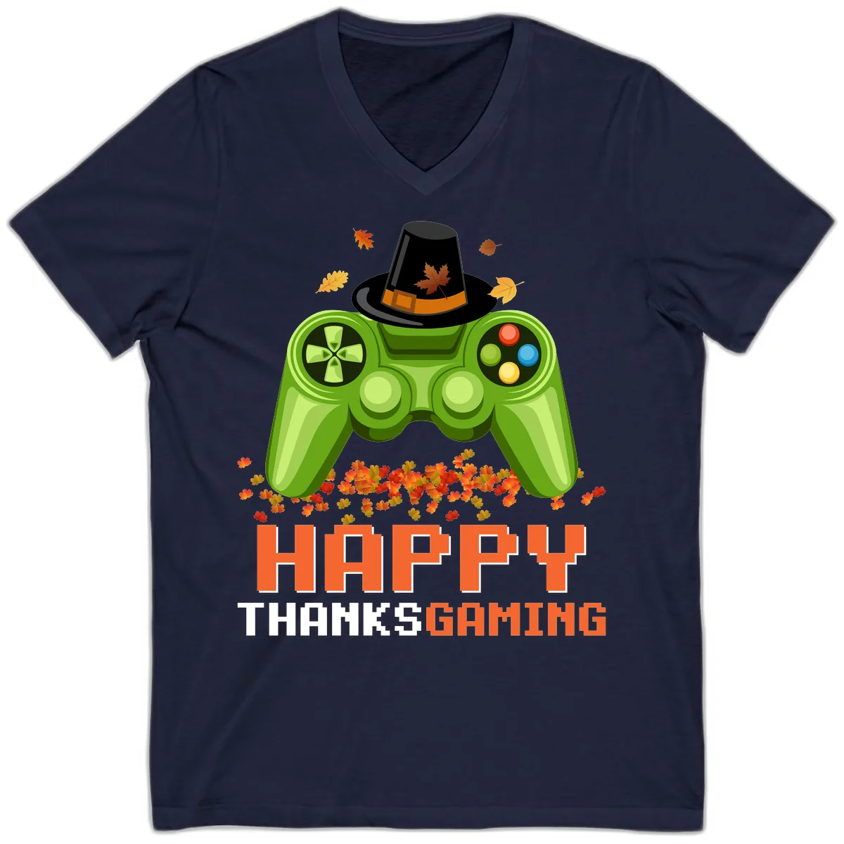 Happy Thanksgiving Gaming Design V-Neck in Navy