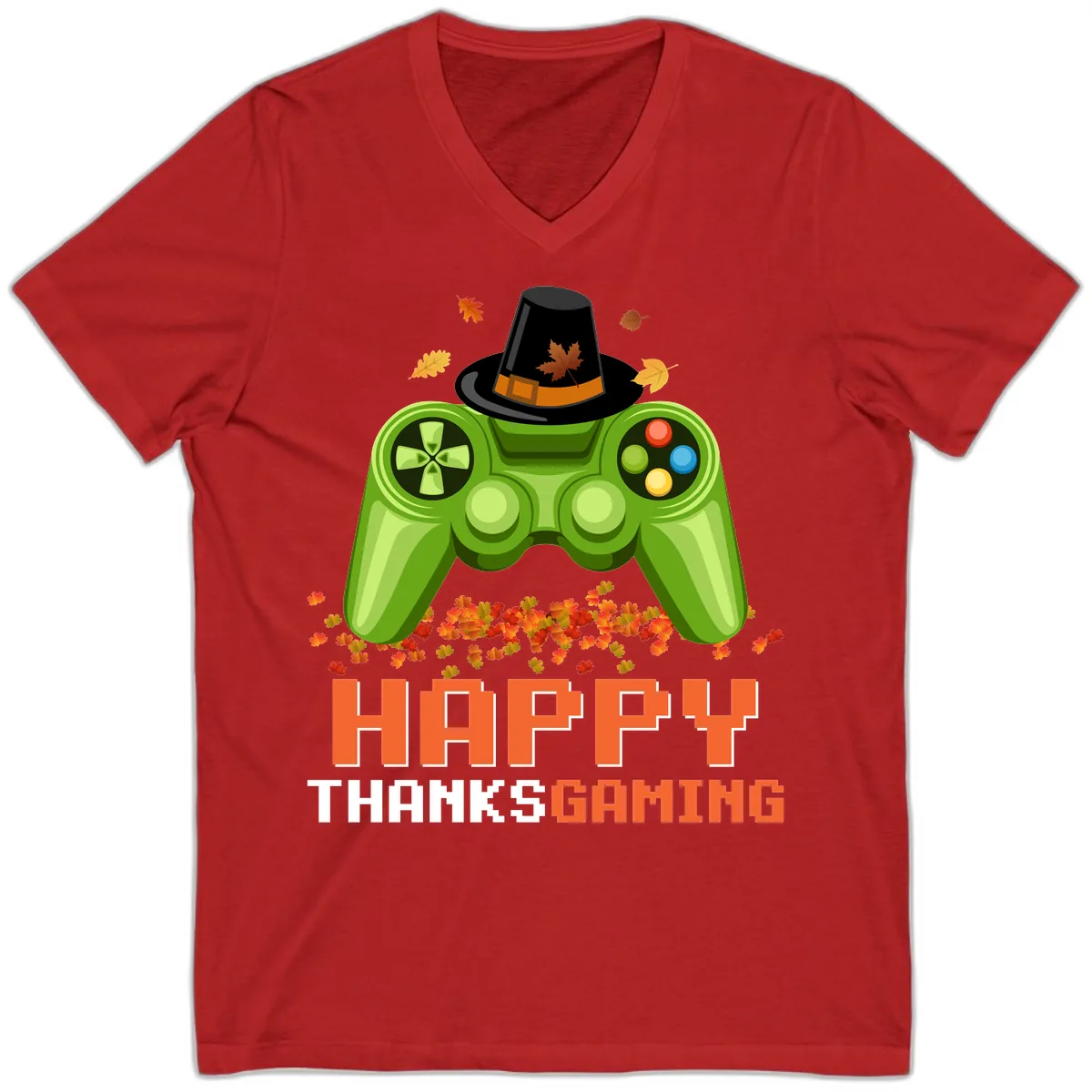 Happy Thanksgiving Gaming Design V-Neck in Red