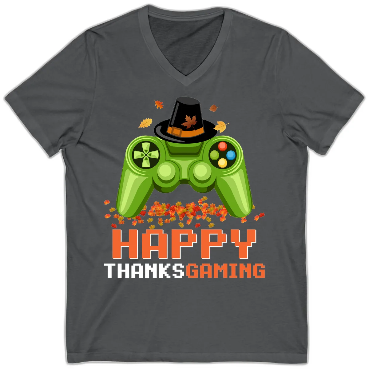 Happy Thanksgiving Gaming Design V-Neck in Asphalt