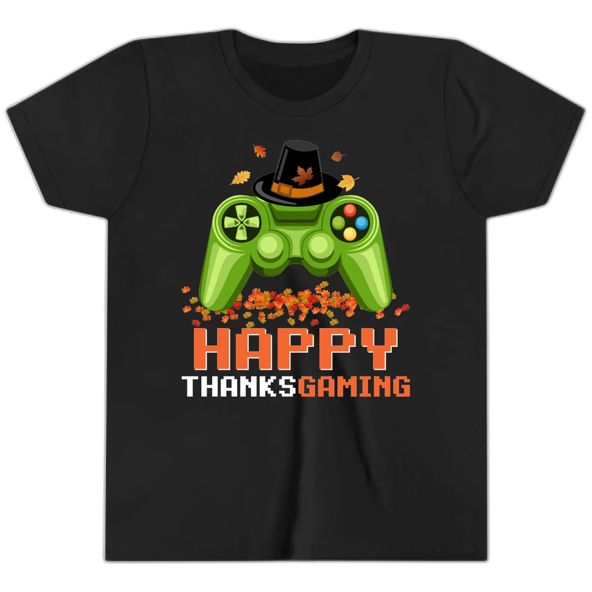 Happy Thanksgiving Gaming Design Youth T-Shirt in Black