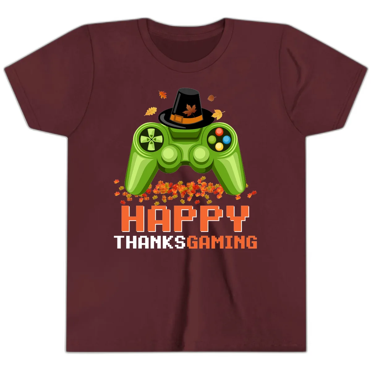 Happy Thanksgiving Gaming Design Youth T-Shirt in Maroon