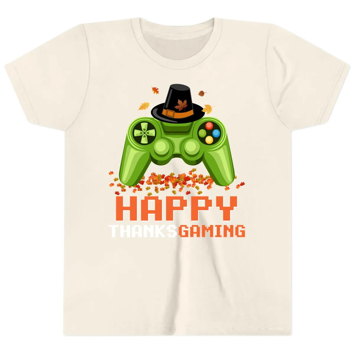 Happy Thanksgiving Gaming Design Youth T-Shirt in Natural