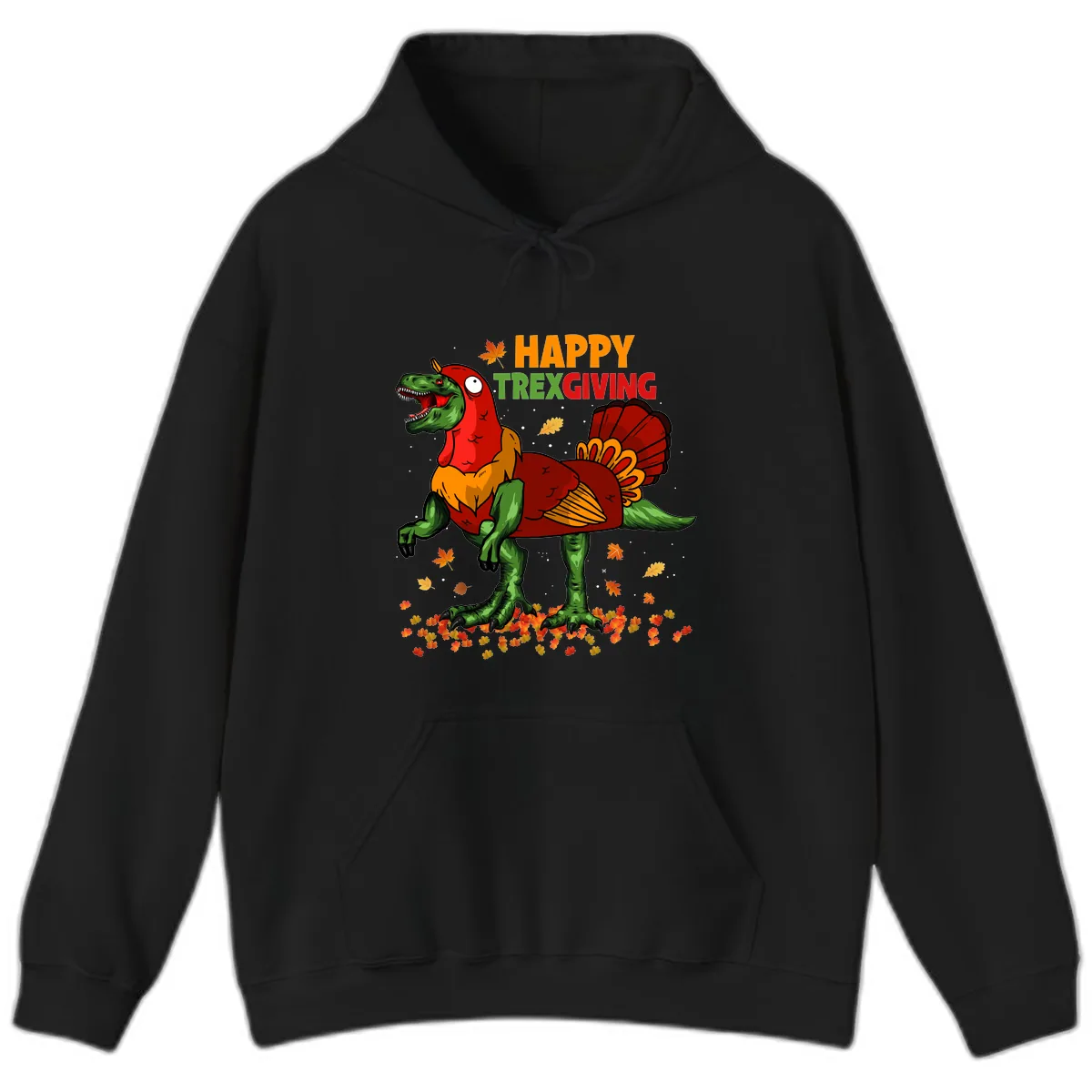 Happy Trexgiving Dinosaur Turkey Costume Hoodie in Black