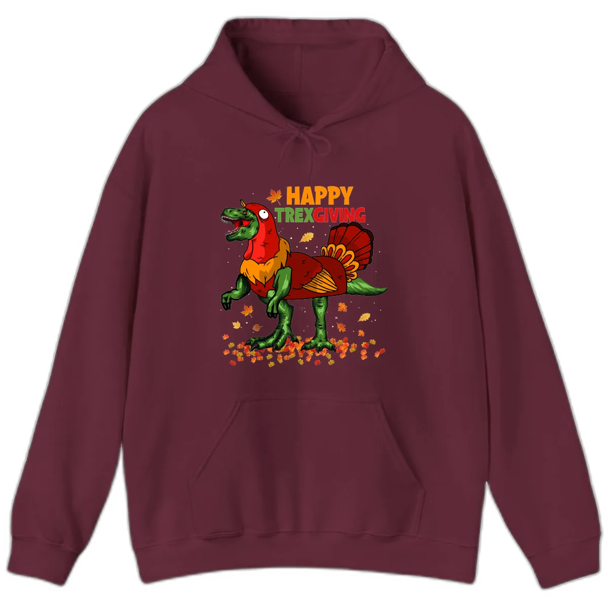 Happy Trexgiving Dinosaur Turkey Costume Hoodie in Maroon